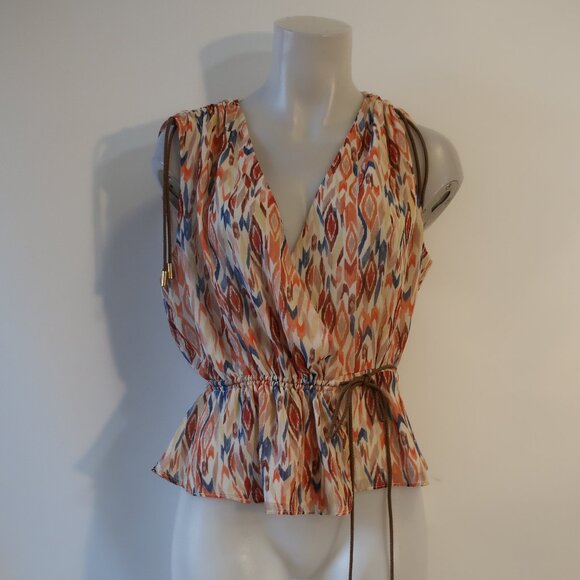 Womens Iris Setlakwe Beige, Multi Print Crossover Tank Blouse 12 - Picture 1 of 7